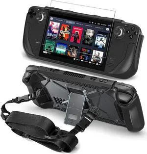BONAEVER Full Protective Shockproof Case for Steam Deck Back Shell Case Cover Compatible with Steam Deck with Foldable Stand and Screen Protector Shoulder Strap