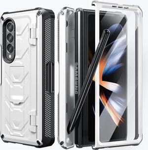 BONAEVER For Samsung Galaxy Z Fold 4 5G Case with S Pen Holder Built-in Stand and & Screen Protector Full-Body Protective Rugged Phone Cover