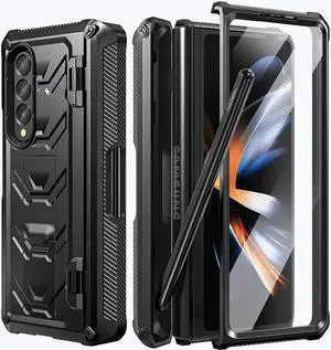BONAEVER For Samsung Galaxy Z Fold 4 5G Case with S Pen Holder Built-in Stand and & Screen Protector Full-Body Protective Rugged Phone Cover