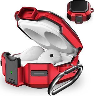 BONAEVER Armor Case Cover with Secure Lock for Samsung Galaxy Buds 2 Pro Case 2022 /Galaxy Buds Pro Case 2021 /Galaxy Buds 2 Case 2021 /Galaxy Buds Live Case 2020 with Keychain Red