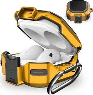BONAEVER Armor Case Cover with Secure Lock for Samsung Galaxy Buds 2 Pro Case 2022 /Galaxy Buds Pro Case 2021 /Galaxy Buds 2 Case 2021 /Galaxy Buds Live Case 2020 with Keychain Yellow