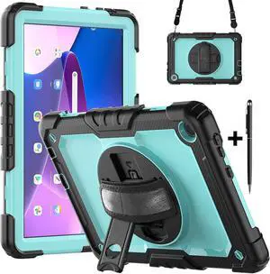 BONAEVER Case for Lenovo Tab M10 3rd Gen 10.1 inch 2022 TB328FU TB328XU with Screen Protector Shockproof Protective Cover with Pen Holder Stand and Shoulder Strap Stylus Pen