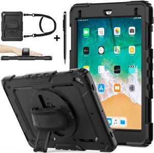 BONAEVER Protective Case for iPad 9.7 inch 2017 2018 Air 2 Pro 9.7 Shockproof Cover with Screen Protector Pencil Holder Stand and Shoulder Strap Stylus Pen