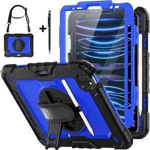 BONAEVER Case for iPad Pro 11 inch 2022 2021 2020 2018 iPad Air 5 Air 4 10.9 inch Shockproof Cover with Screen Protector Pen Holder Stand and Shoulder Strap Stylus Pen