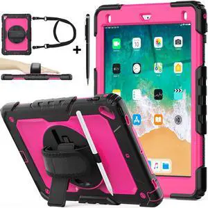 BONAEVER Protective Case for iPad 9.7 inch 2017 2018 Air 2 Pro 9.7 Shockproof Cover with Screen Protector Pencil Holder Stand and Shoulder Strap Stylus Pen
