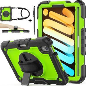 BONAEVER Protective Case for iPad Mini 6 8.3 inch 2021 Shockproof Cover with Screen Protector Pencil Holder Stand and Shoulder Strap Stylus Pen