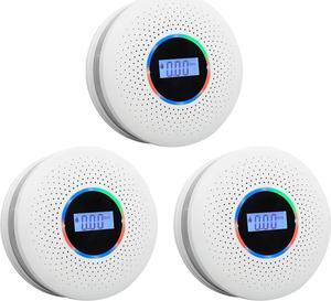 3 Packs Smoke and Carbon Monoxide Detector 2-in-1 CO Smoke Alarm Detector with LCD Display and Sound Light Alarm for Home Garage Office RV