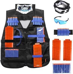 Kids Tactical Vest Kit for Nerf Guns N-Strike Elite Series with Refill Darts, Dart Pouch, Reload Clips, Tactical Mask, Wrist Band and Protective Glasses for Boys