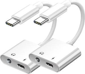 USB C to 3.5mm Headphone and Charger Adapter 2-Pack,2-in-1 USB Type C to Aux Audio Jack and PD Fast Charging Dongle Cable Cord for iPhone 15 Pro Max Plus,Galaxy S20 S21 S22 S23 Ultra,iPad Pro,Pixel