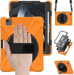 BONAEVER Case for iPad Air 5 / Air 4 10.9 inch 2022 2020 / iPad Pro 11 Inch Shockproof Cover with Pencil Holder Hand Strap Stand and Shoulder Strap for iPad Air 5th / 4th Generation 10.9 Orange