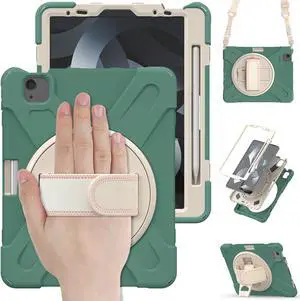 BONAEVER Case for iPad Air 5 / Air 4 10.9 inch 2022 2020 / iPad Pro 11 Shockproof Cover with Pencil Holder Hand Strap Stand and Shoulder Strap for iPad Air 5th 4th Generation 10.9 Dark Green