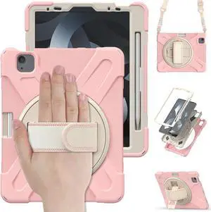 BONAEVER Case for iPad Air 5 / Air 4 10.9 inch 2022 2020 / iPad Pro 11 Inch Shockproof Cover with Pencil Holder Hand Strap Stand and Shoulder Strap for iPad Air 5th 4th Generation 10.9 Rose Gold