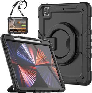 BONAEVER Case For iPad Pro 12.9 inch 2022 2021 2020 2018 with Screen Protector Pen Holder Shockproof Hard Protective Cover for iPad Pro 12.9" 6th 5th 4th 3rd Gen with Rotatable Stand / Shoulder Strap