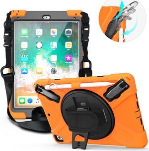 BONAEVER Shockproof Case for iPad 9.7 inch 2017 2018 iPad Air 2 2017 iPad Pro 9.7 2016 with Rotating Stand and Strap Pencil Holder Shoulder Strap