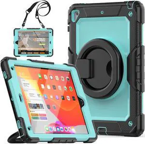 BONAEVER Case for iPad 9.7 inch 2018 2017 with Screen Protector Pencil Holder [360 Rotating Hand Strap] Stand Shoulder Strap for iPad 5th / 6th Generation / Air 2 / Pro 9.7