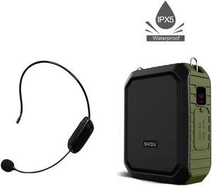 Wireless Personal Voice Amplifier with Portable Microphone Headset 18W Rechargeable Microphone Speaker Waterproof Dustproof Dropproof Bluetooth PA System for Teachers Coaches ect Green Wireless