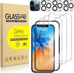 BONAEVER 3 Pack Tempered Glass Screen Protector Compatible with iPhone 12 Pro Max 6.7 inch with 3 Pack Camera Lens Protector [9H Hardness] [Scratch Resi Standant] [Easy In Standallation]