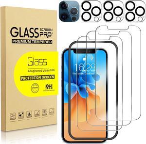 BONAEVER 3 Pack Tempered Glass Screen Protector Compatible with iPhone 12 Pro 6.1 inch with 3 Pack Camera Lens Protector [9H Hardness] [Scratch Resi Standant] [Easy In Standallation]