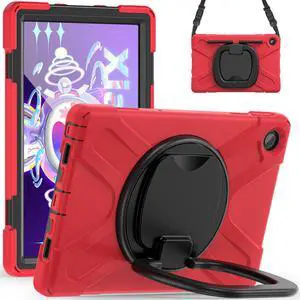 BONAEVER For Lenovo Tab M10 Plus Case 10.6 inch 2022 [3rd Gen] Mdoel TB-125F TB-128F Shockproof Rugged Protective Cover with Stand / H & Shoulder Strap / Pencil Holder Red