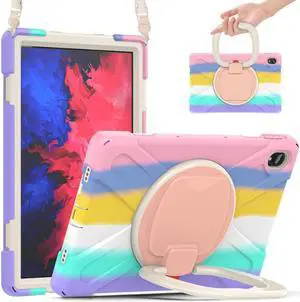 BONAEVER Case for Lenovo Tab P11 Plus / P11 11 inch 2022 2021 2020 Model TB-J606F / TB-J606X / TB-J616F / TB-J607F with Stand and Strap Shoulder Strap Shockproof Protective Cover Pink