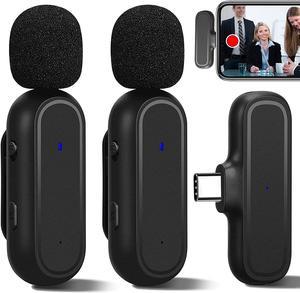 BONAEVER Wireless Microphone for Type-C Phone Plug-Play Wireless Lavalier Mic with Clips & 2 Microphone for USB-C Phone Video Recording YouTube TikTok Facebook Live Standream Noise Reduction