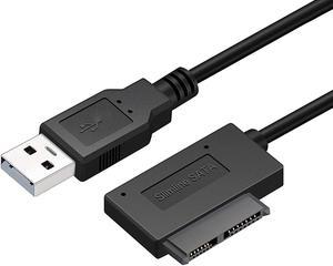 BONAEVER USB 2.0 to 13 Pin Slimline SATA Laptop CD/DVD ROM Optical Drive Adapter Cable Black - 35cm