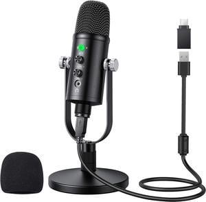 BONAEVER USB Microphone Cardioid USB Microphone Condenser Microphone PC Gaming Computer Microphone with Round Support for Streaming Podcasting Vocal Recording Compatible with Windows Desktop Laptop