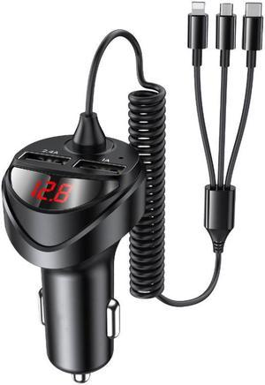 BONAEVER 3 in 1 3.4A Dual USB Car Charger With Spring Cable Dual USB Fa Stand Charger Type C PD Car Charging