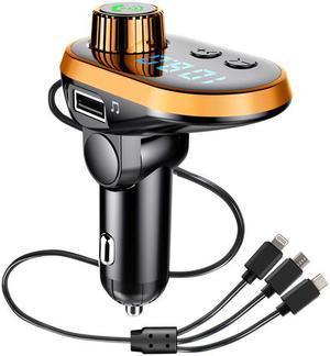 BONAEVER 3.1A Car Charger Built-in 3 USB Ports Charging Data Cable Bluetooth 5.0 FM Transmitter Wireless H sfree Auto Audio Receiver MP3 Player Fa Stand Charger Gold