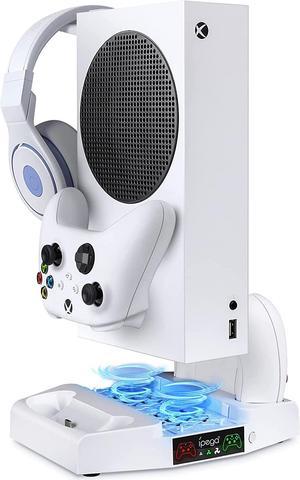 BONAEVER Vertical Stand with Cooling Fan for Xbox Series S ConsoleDual Controller Charger Station 3 Level Adjustable Wind Speed Compatible with Xbox Series S Cooling Fan Station with Headset Holder