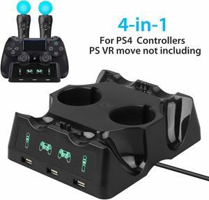 BONAEVER PS4 Controller Charger Station 4 in 1 PS Motion Move Charging Station Fast Charging Dock Station Wireless Multi Controller For PS4 VR Playstation 4 PS4 Slim PS4 Pro with LED Indicator