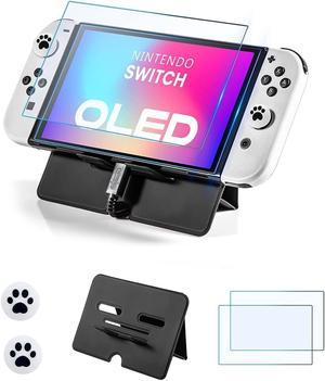 BONAEVER Playstand for Nintendo Switch Portable Foldable Magnetic Stand for Nintendo Switch/Steam Deck/Phone 3 in 1 Accessories Kit with Stand 2pcs Switch OLED Screen Protectors & 2pcs Wheel Grip Caps