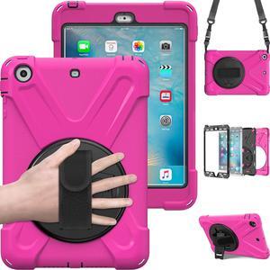 BONAEVER Case For iPad Mini 3 2 1 Shockproof Protective Cover with 360 Degrees Rotatable Stand and Strap Shoulder Strap for iPad Mini / iPad Mini 2 / iPad Mini 3 Rose Red
