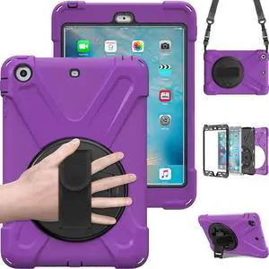 BONAEVER Case For iPad Mini 3 2 1 Shockproof Protective Cover with 360 Degrees Rotatable Stand and Strap Shoulder Strap for iPad Mini / iPad Mini 2 / iPad Mini 3 Purple
