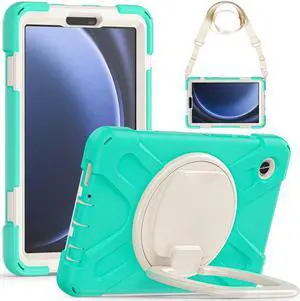 BONAEVER Case for Samsung Galaxy Tab A9 8.7 Inch 2023 SM-X110/SM-X115/SM-117 Rugged Military Grade Shockproof Cover with Rotatable Stand and Strap Shoulder Strap Pencil Holder Green