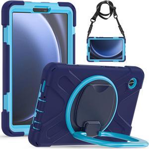 BONAEVER Case for Samsung Galaxy Tab A9 8.7 Inch 2023 SM-X110/SM-X115/SM-117 Rugged Military Grade Shockproof Cover with Rotatable Stand and Strap Shoulder Strap Pencil Holder Navy Blue