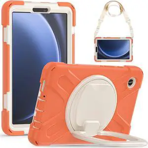 BONAEVER Case for Samsung Galaxy Tab A9 8.7 Inch 2023 SM-X110/SM-X115/SM-117 Rugged Military Grade Shockproof Cover with Rotatable Stand and Strap Shoulder Strap Pencil Holder Orange
