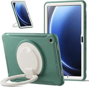 BONAEVER Case for Samsung Galaxy Tab A9 Plus 11 Inch 2023 SM-X210/ SM-X215/SM-X216/SM-218 Rugged Military Grade Shockproof Cover with 360° Swivel Stand and Strap Pencil Holder Dark Green
