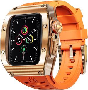 BONAEVER Mod Kit Standainless Standeel Case for Apple Watch 45mm/44mm Rugged Metal Bumper Case Protective Replacement B for iWatch Series 4/5/6/7/8/9/SE/SE2 Orange