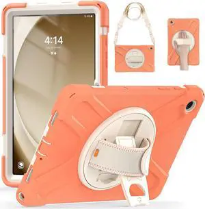 BONAEVER Case for Samsung Galaxy Tab A9 Plus 11 Inch 2023 (SM-X210/X216/X218) Shockproof Hard Protective Cover with 360 Rotating Hand Strap & Stand +Shoulder Strap for Galaxy A9 Plus 11" Orange