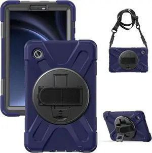 BONAEVER Shockproof Case for Samsung Galaxy Tab A9 Case 8.7 Inch 2023 SM-X110/SM-X115/SM-117 with Pen Holder & 360 Rotating Hand Strap/Shoulder Strap Stand and Protective Cover Navy Blue