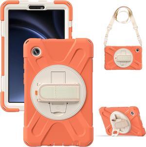 BONAEVER Shockproof Case for Samsung Galaxy Tab A9 Case 8.7 Inch 2023 SM-X110/SM-X115/SM-117 with Pen Holder & 360 Rotating Hand Strap/Shoulder Strap Stand and Protective Cover Orange