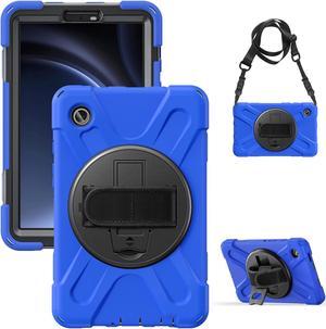 BONAEVER Shockproof Case for Samsung Galaxy Tab A9 Case 8.7 Inch 2023 SM-X110/SM-X115/SM-117 with Pen Holder & 360 Rotating Hand Strap/Shoulder Strap Stand and Protective Cover Blue