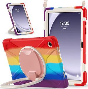 BONAEVER Case for Samsung Galaxy Tab A9 Plus 11 inch 2023 Model SM-X210/X216/X218 with 360° Rotating Stand and Strap & Shoulder Strap Shockproof Cover for Galaxy Tab A9 Plus 11" Rainbow Red