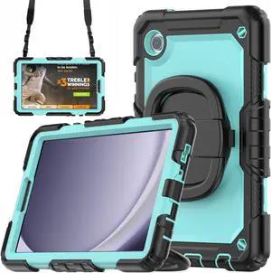 BONAEVER Case for Samsung Galaxy Tab A9 Case 8.7 inch 2023 (SM-X110/X115/X117) with Built-in Screen Protector 360° Rotating Stand and Strap&Shoulder Strap Case for Galaxy Tab A9 2023 Light Blue