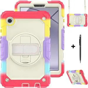 Case for Samsung Galaxy Tab A9 8.7 Inch 2023 Model SM-X110/X115/X117 - Shockproof with 360° Rotating Kickstand&Hand Strap, Screen Protector, Adjustable Shoulder Strap for Galaxy Tab A9 8.7" Rainbow