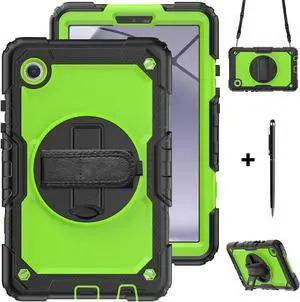 Case for Samsung Galaxy Tab A9 8.7 Inch 2023 Model SM-X110/X115/X117 - Shockproof with 360° Rotating Kickstand&Hand Strap, Screen Protector, Adjustable Shoulder Strap for Galaxy Tab A9 8.7" Green