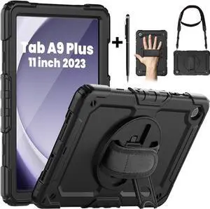 BONAEVER Case for Samsung Galaxy Tab A9 Plus Case 11 inch 2023 SM-X210/X216/X218 Shockproof Protective Cover with Screen Protector Rotating Stand and /Shoulder Strap Pen Holder Stylus Pen