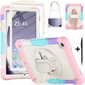 BONAEVER Case for Samsung Galaxy Tab A9 Plus Case 11 inch 2023 SM-X210/X216/X218 Shockproof Protective Cover with Screen Protector Rotating Stand and /Shoulder Strap Pen Holder Pink