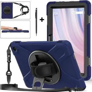 Amazon Kindle Fire HD 10 13th Generation 2023 Release 10.1 inch Case, Shockproof Cover with Pencil Holder & Kickstand Hand & Hand/Shoulder Strap/Stylus Pen Navy Blue